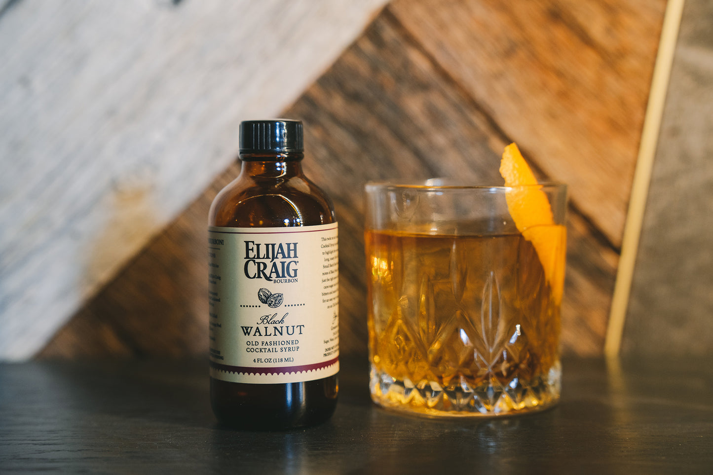 Black Walnut Old Fashioned, Elijah Craig Cocktail Syrup
